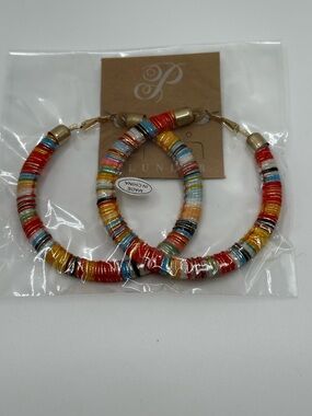 PLUNDER Multi Color Large Hoop Boho Lightweight Goldtone Casual Earrings